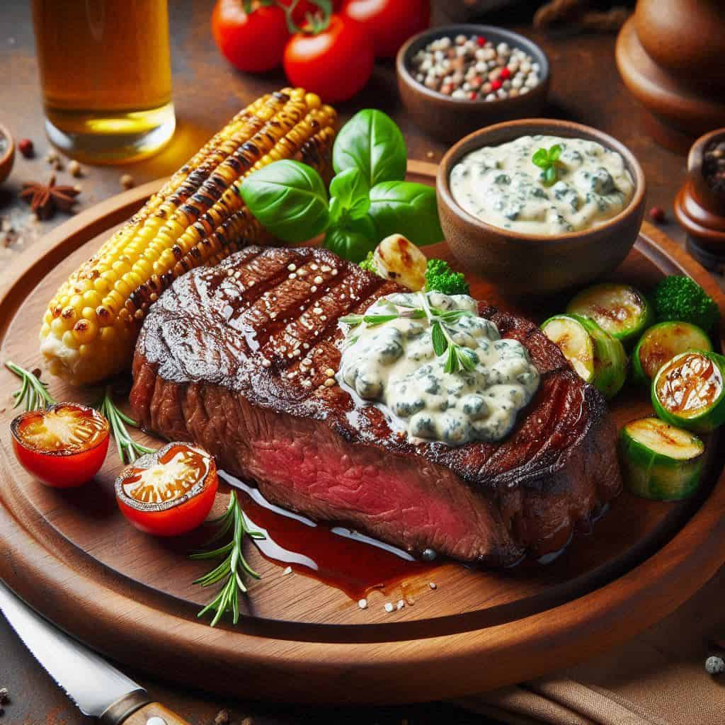 Entrecot de ternera con salsa casera de queso azul