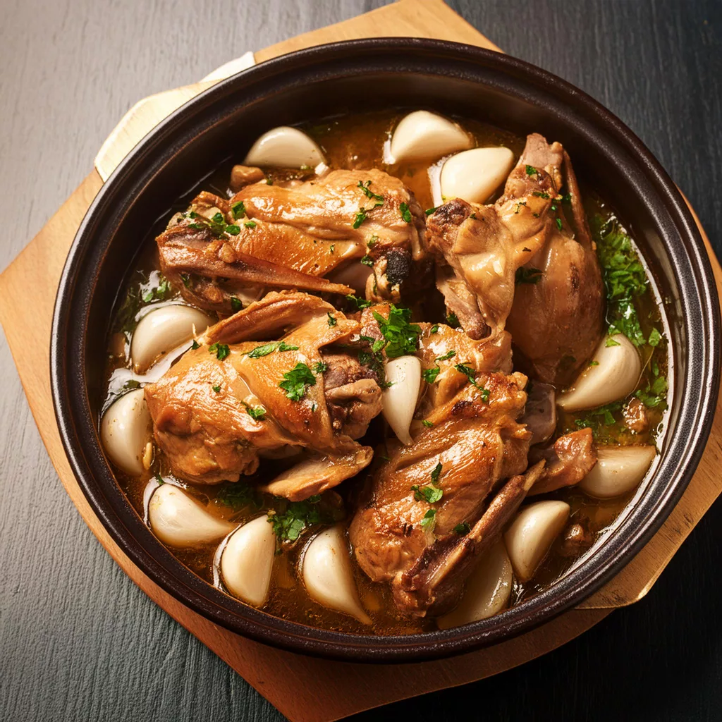 Conejo guisado al ajillo