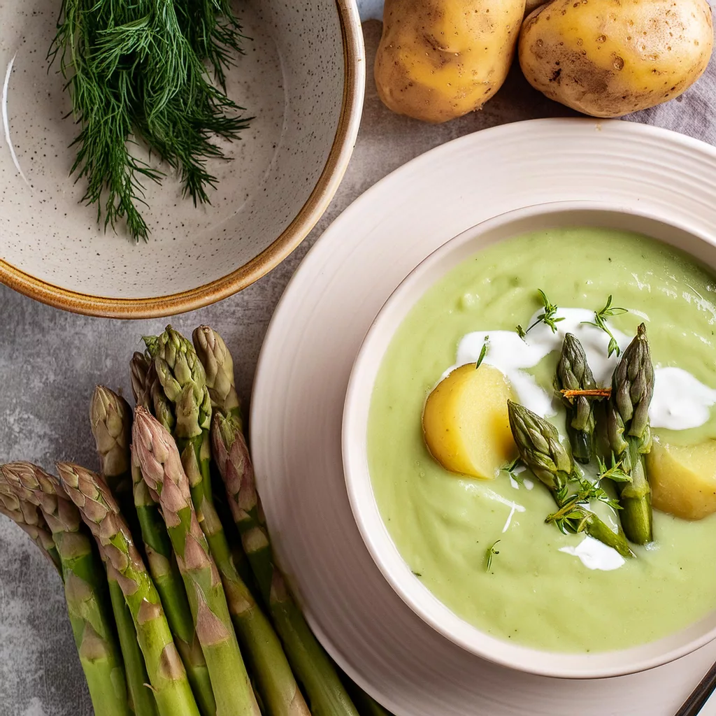 Crema de espárragos verdes con patatas y nata