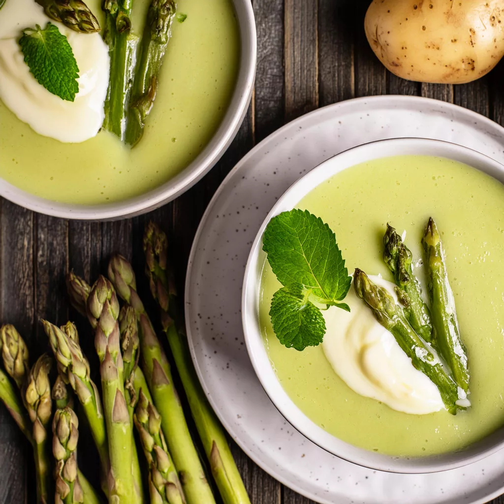 Crema de espárragos verdes con patatas y nata