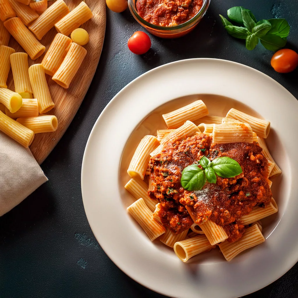 Rigatoni con salsa boloñesa