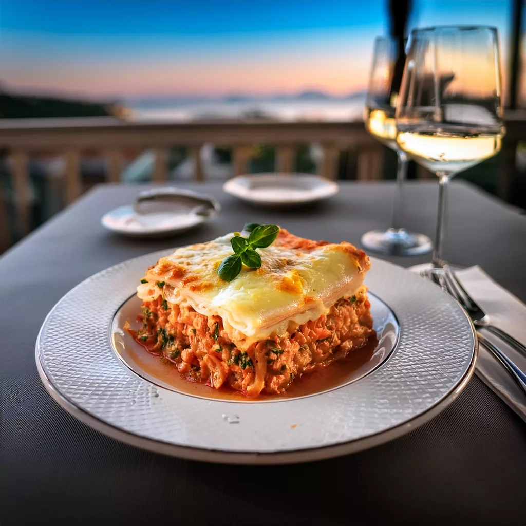 Lasaña de Merluza y Gambas