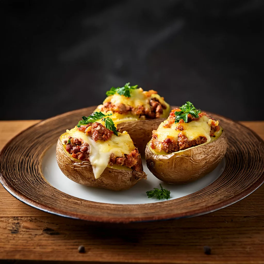 patatas rellenas de carne picada y queso