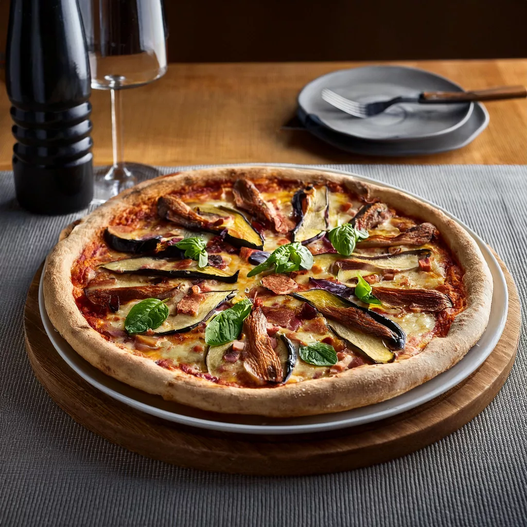 pizza de berenjena y bacon
