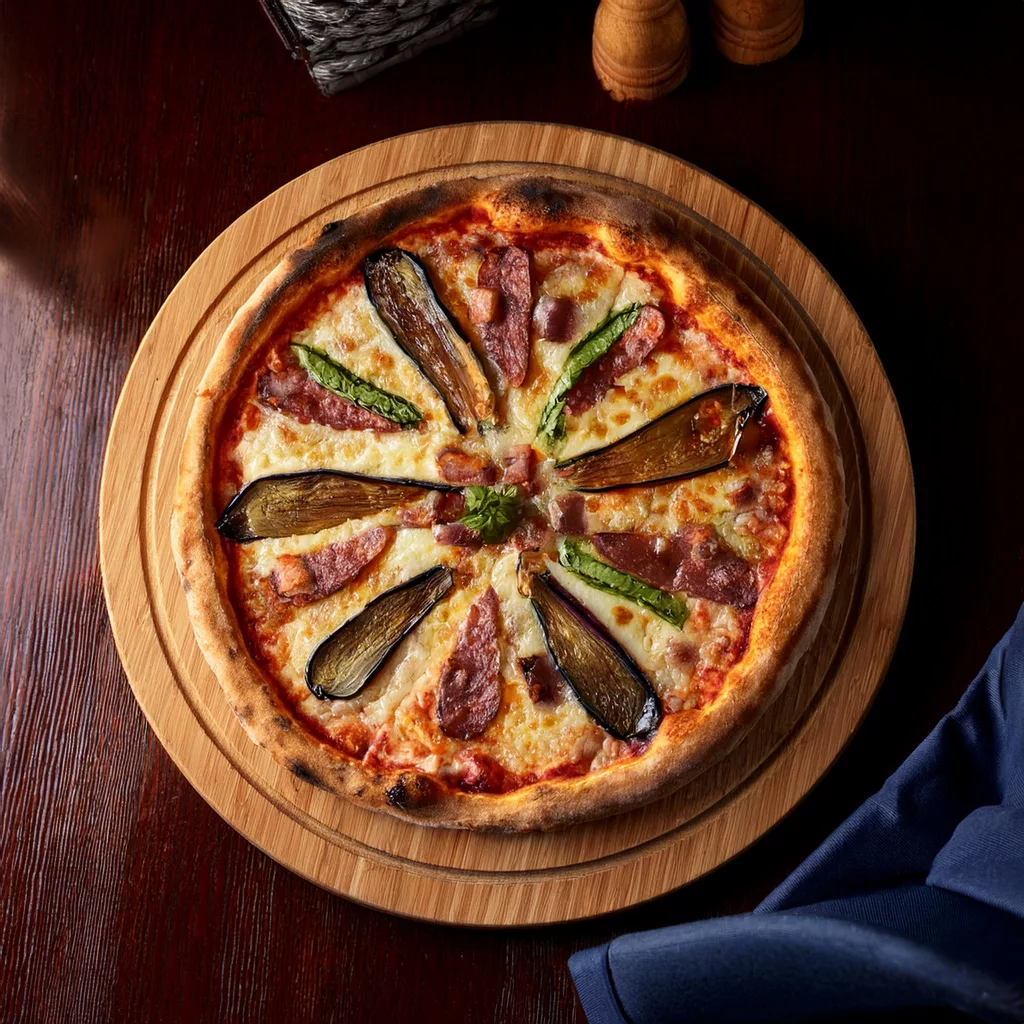 pizza de berenjena y bacon