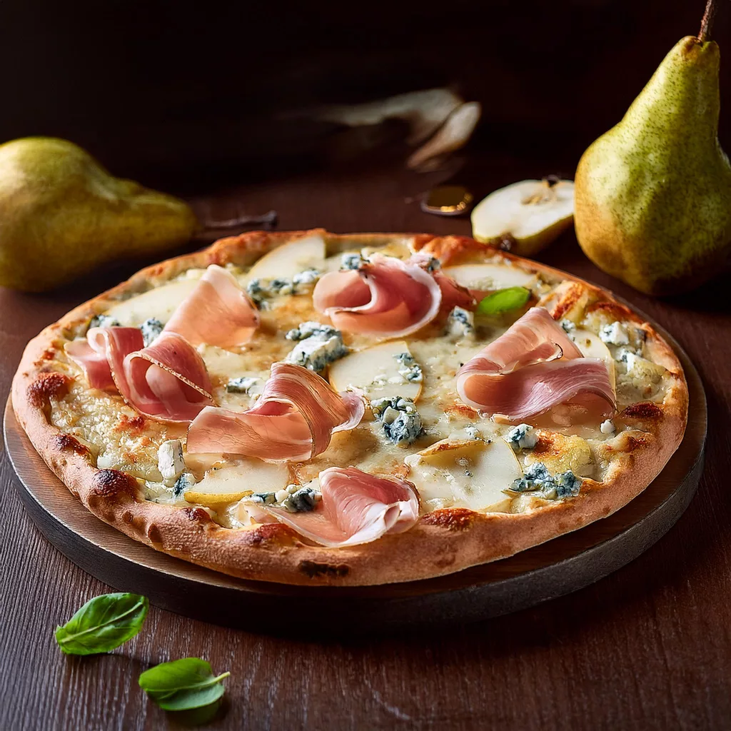 Pizza de Pera, Jamón y Gorgonzola