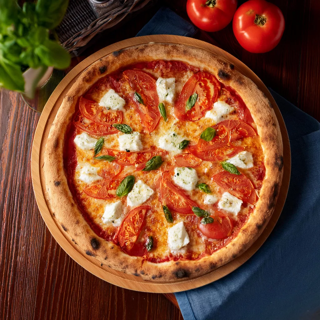 Pizza de tomate y queso de cabra