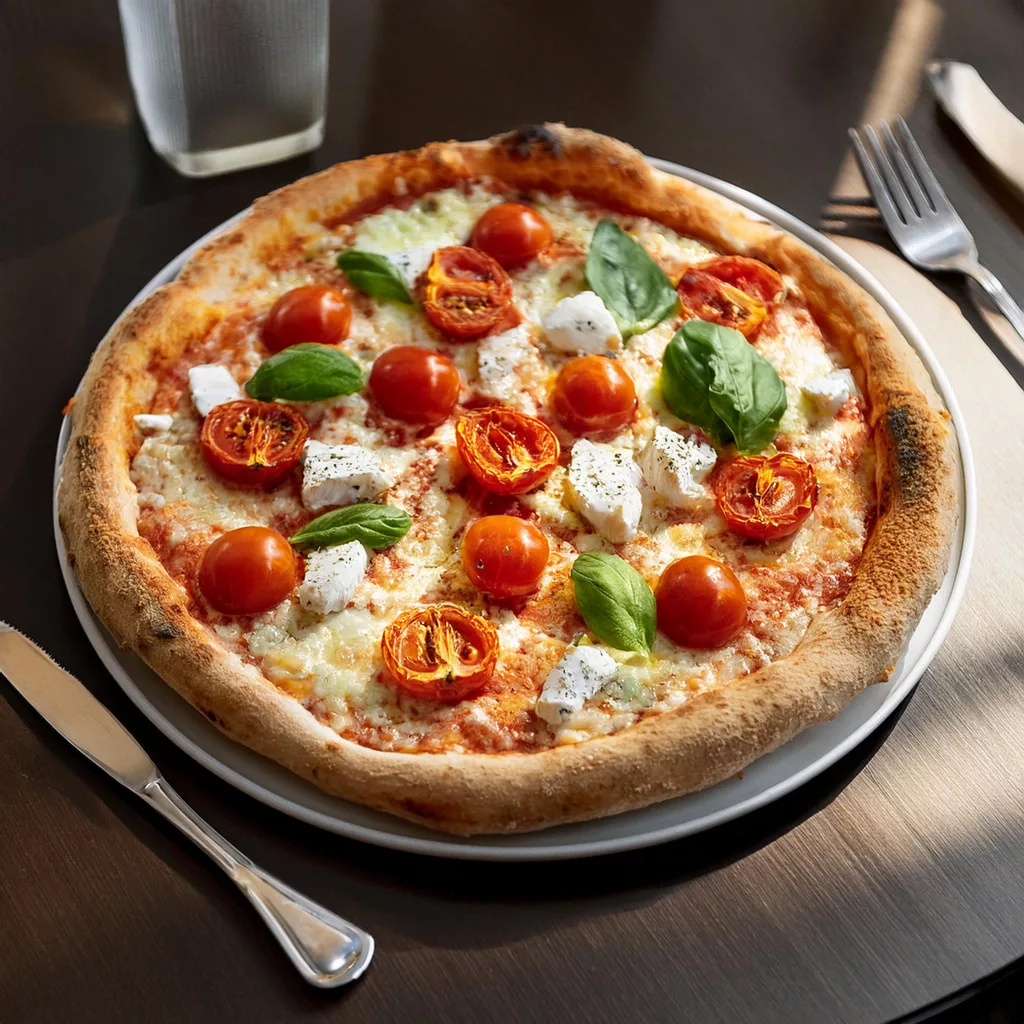 Pizza de tomate y queso de cabra