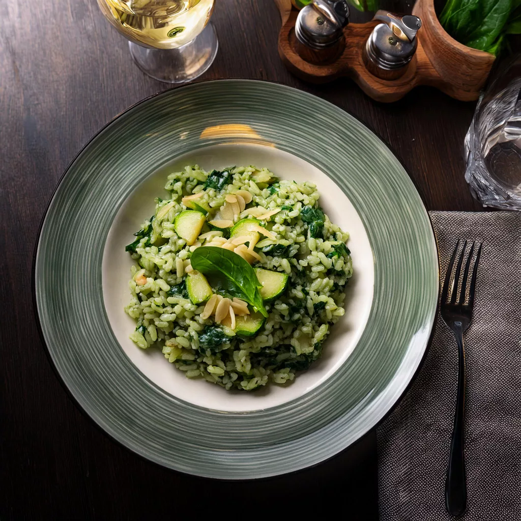 risotto de espinacas y calabacín