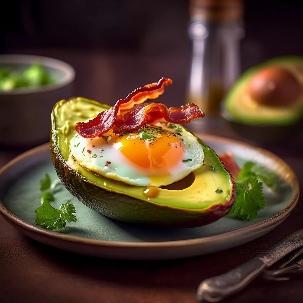 aguacate relleno de huevo y beicon