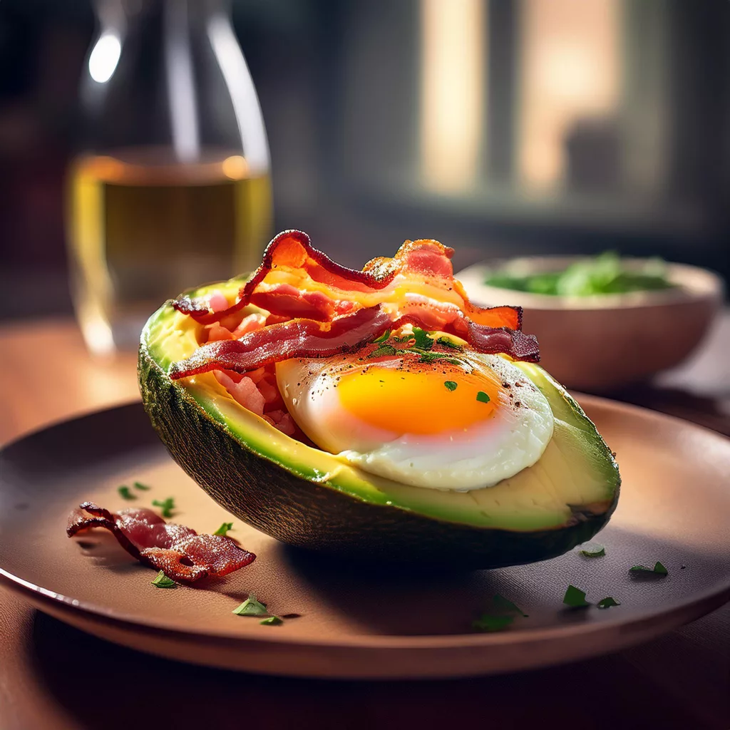 aguacate relleno de huevo y beicon