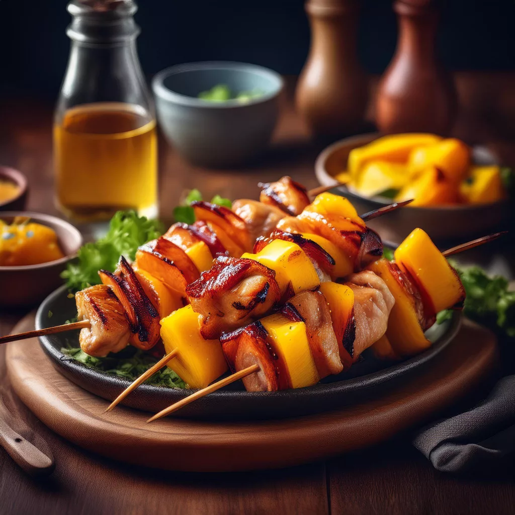 brocheta de pollo y mango