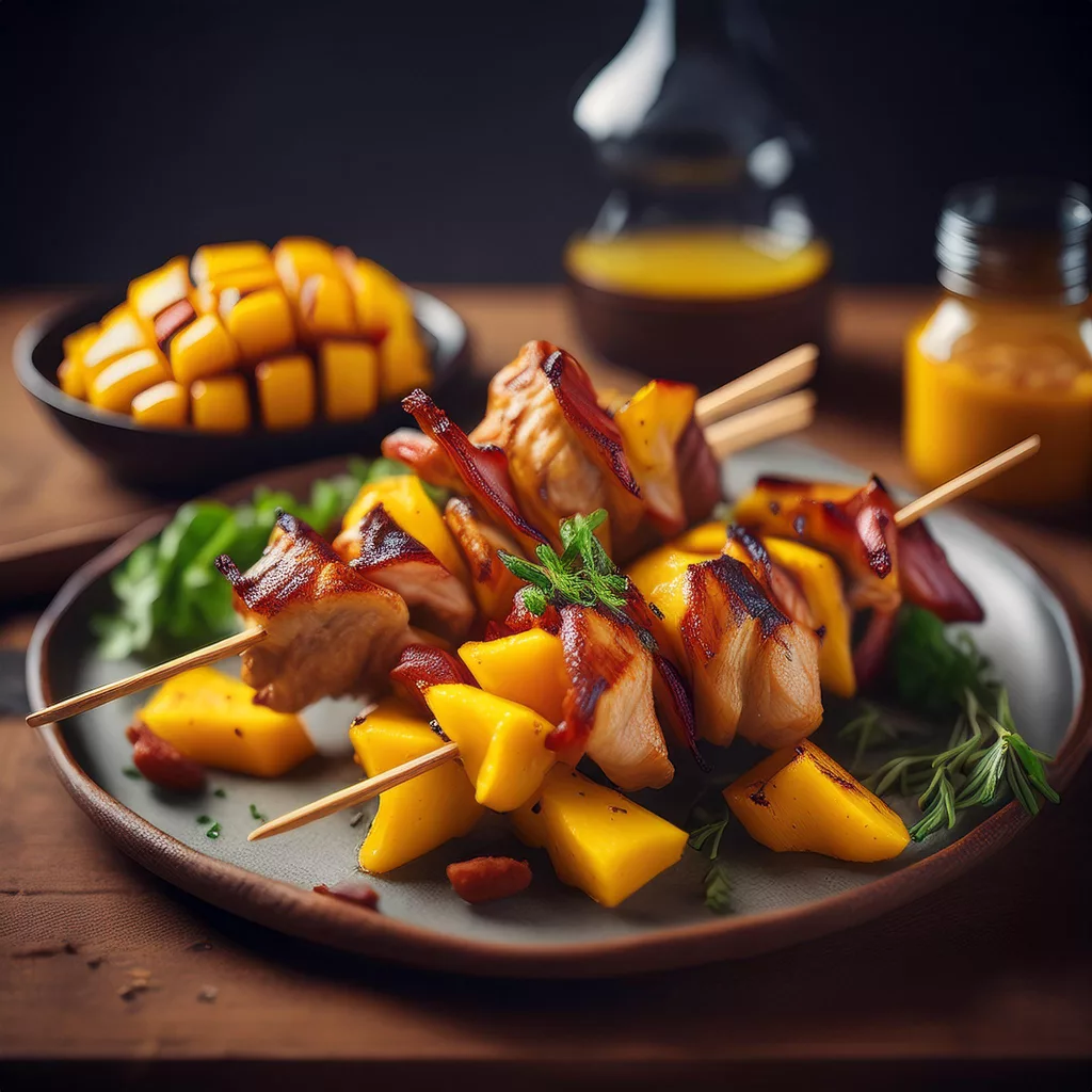 brocheta de pollo y mango