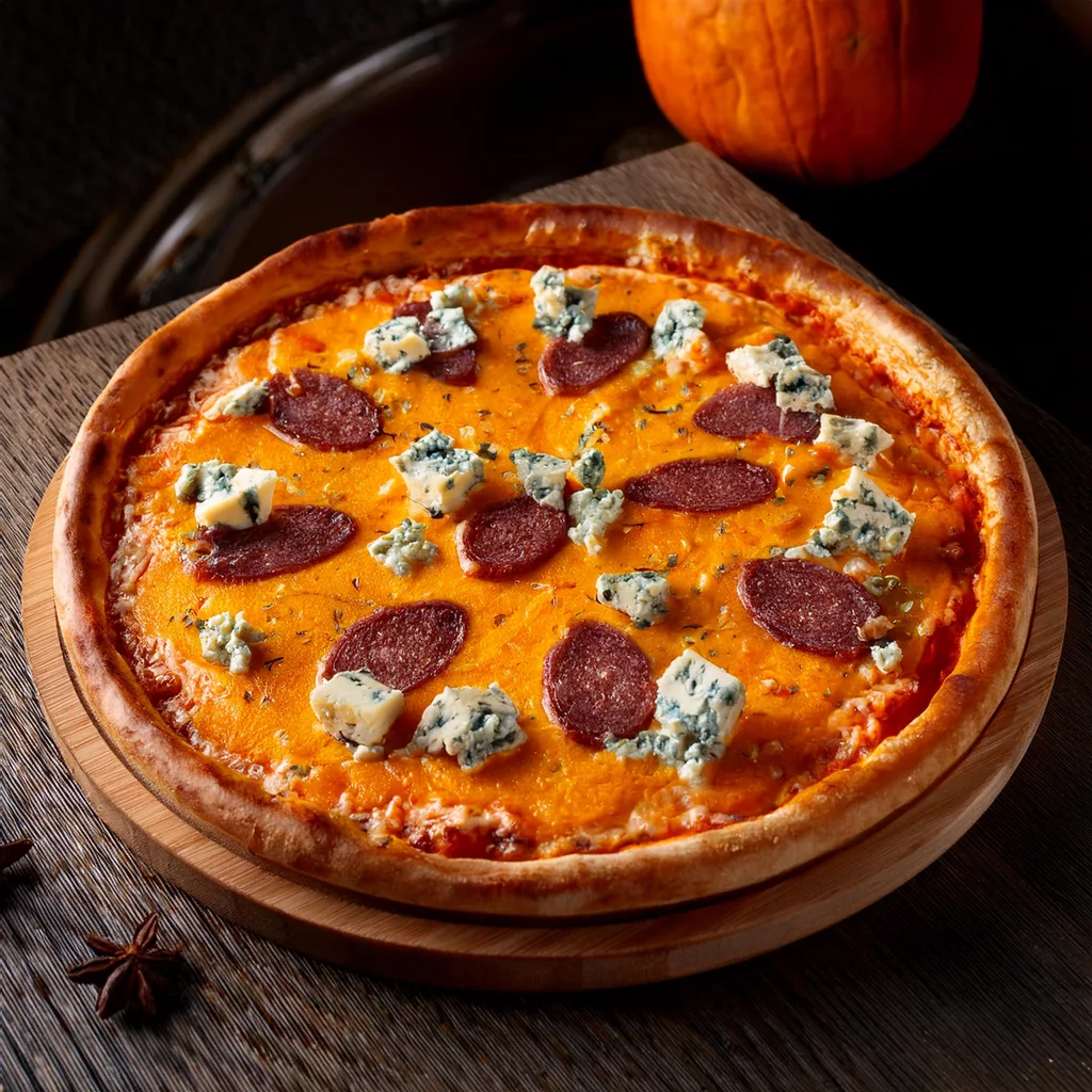 Pizza de Calabaza, Queso Azul y Sobrasada
