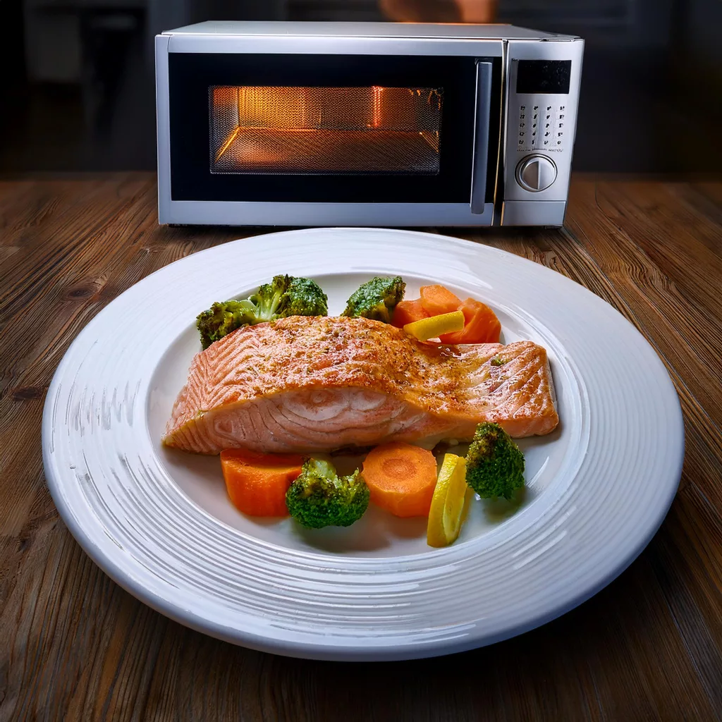 salmón al microondas con verduras