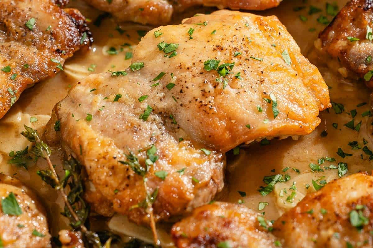 Ingredientes del pollo al ajillo casero: pollo, ajo y aceite